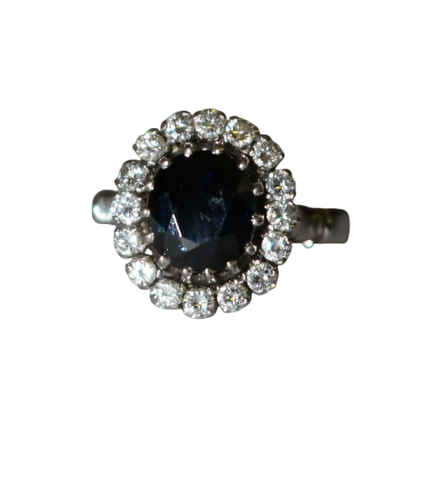 Ring Margerite aus Weißgold, Saphir und Diamanten 