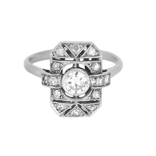 Art Deco - Platin ve pırlantalı yüzük 