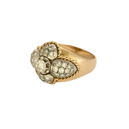 Anello Cupola in platino, oro giallo e diamanti 