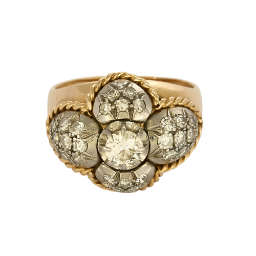 Anello Cupola in platino, oro giallo e diamanti 