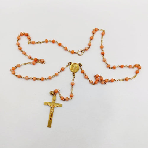 Collier Chapelet antique - Collier en or 18k, corail, médaille et croix 58 Facettes A07012