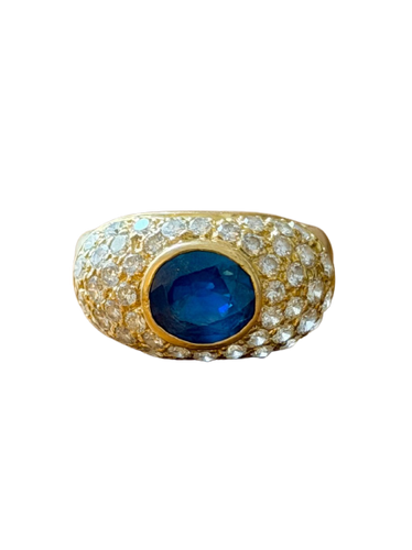 Anello anello in oro giallo, zaffiro e diamanti 