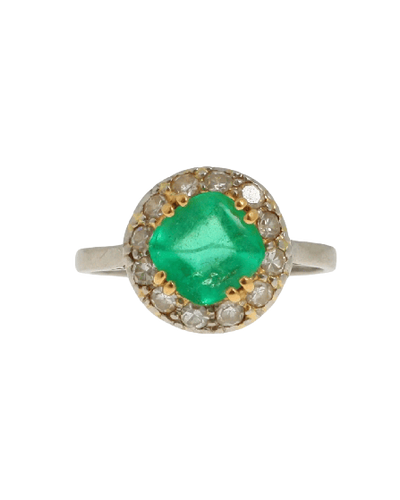 Art Deco - Ring in platinum, emerald and diamonds 