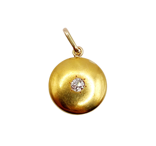 Медальон мишена Art Deco от 18K злато и диамант с антична шлифовка 