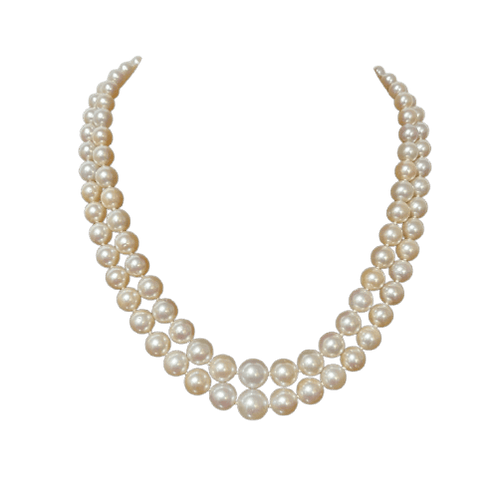 Collier Collier deux rangs en or, platine, perles Akoya et diamants 58 Facettes 930