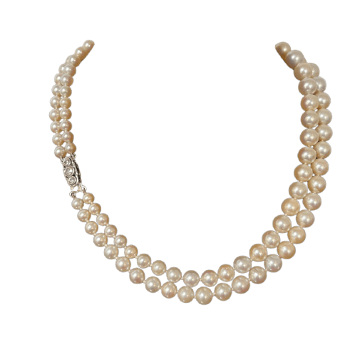 Collier Collier deux rangs en or, platine, perles Akoya et diamants 58 Facettes 930