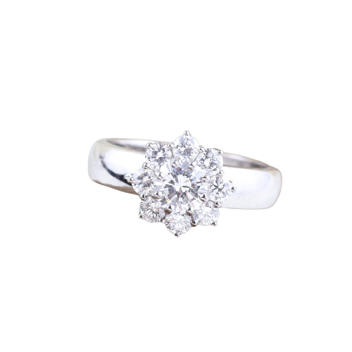 Anello cluster in oro bianco 18K e diamanti 