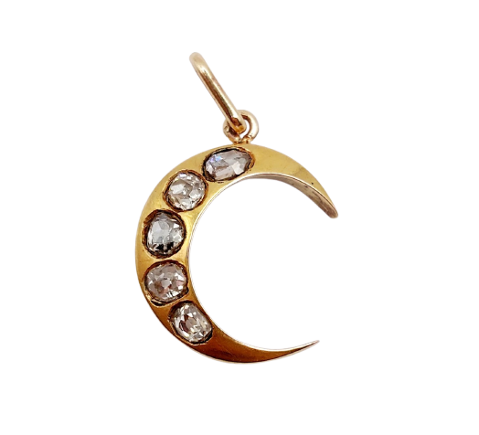 Colgante de media luna en oro de 18K y diamantes 