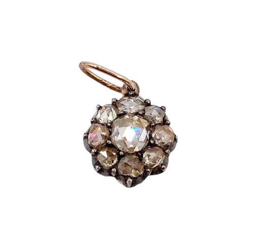 Victorian 18K gold pendant, silver and diamonds 