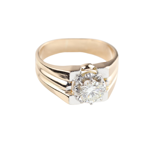 Bague 60 Bague solitaire homme en or rose et blanc 18K et diamant 0,89 ct 58 Facettes D-66601