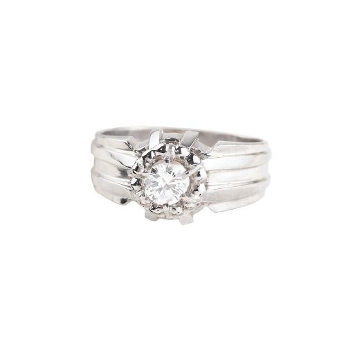 Men's ring in 18K white gold and 0.60 ct diamond 