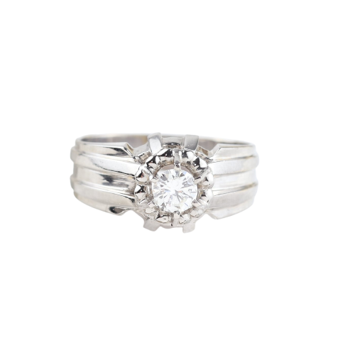 Men's ring in 18K white gold and 0.60 ct diamond 