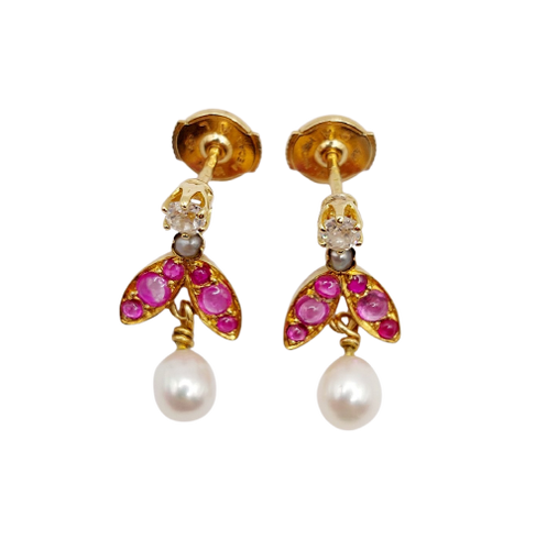 Vintage 18K gold earrings, diamonds, rubies and pearls 