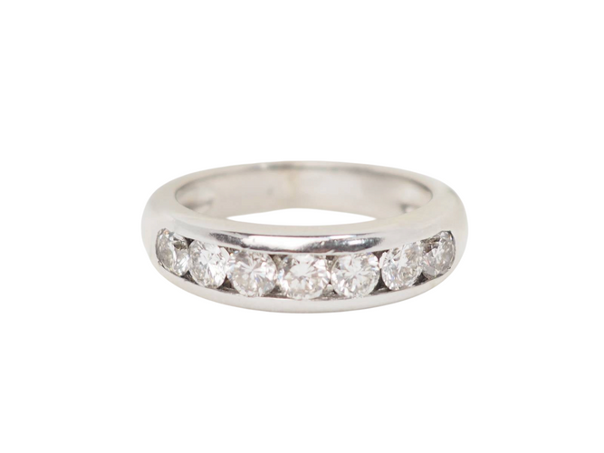 Bague 52.5 Demi-alliance - Bague en or blanc et diamants 58 Facettes 33105