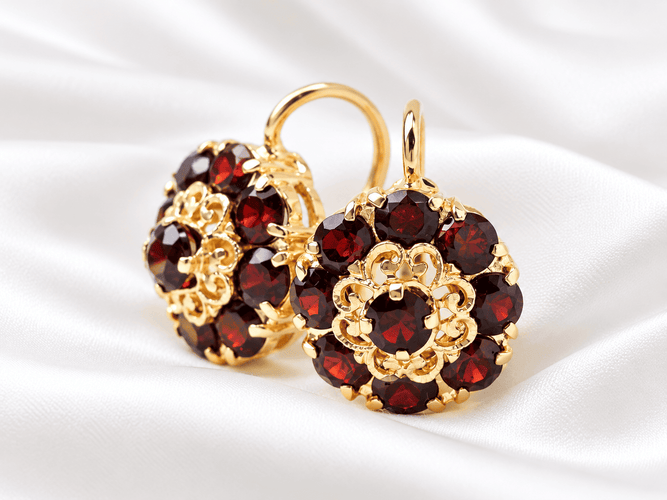 Boucles d'oreilles Boucles d'oreilles dormeuses en or jaune et grenat 58 Facettes 33473