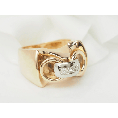 Bague 53.5 Bague Tank ancienne des années 1940 en or bicolore 18k et diamants 58 Facettes 33465