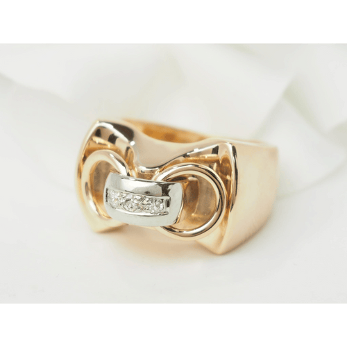 Bague 53.5 Bague Tank ancienne des années 1940 en or bicolore 18k et diamants 58 Facettes 33465