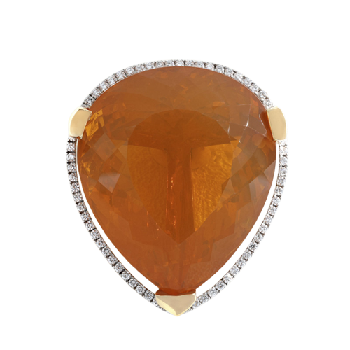 Yellow gold brooch, fire opal and diamonds 