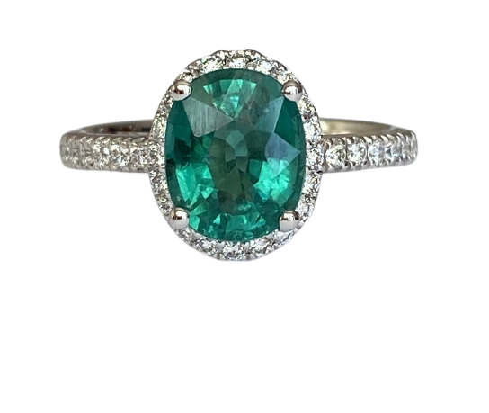 White gold cocktail ring, 2.08 ct Lagoon tourmaline and diamonds 