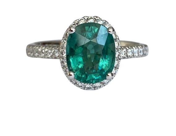 White gold cocktail ring, 2.08 ct Lagoon tourmaline and diamonds 