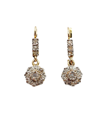 Sleepers earrings Daisy antique items in 18k gold, platinum and diamonds 