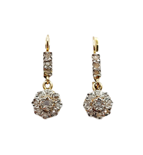 Sleepers earrings Daisy antique items in 18k gold, platinum and diamonds 