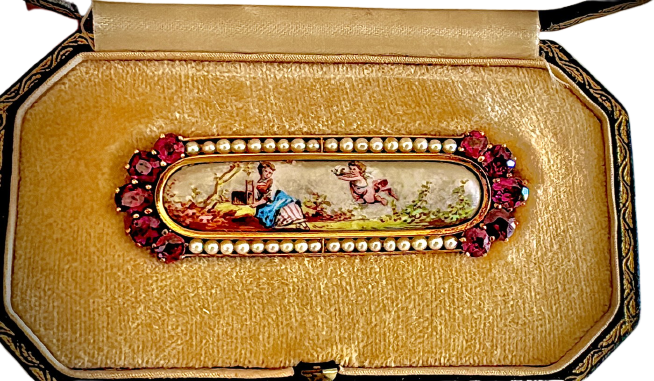 Louis XVI - Broche i 19,2 karat guld, perler og rubellitter 