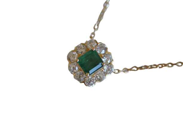 Pendentif Pendentif vintage - Pendentif en or jaune avec émeraude et diamants 58 Facettes