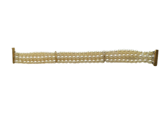 Armband mit 3 Reihen aus Gelbgold und Zuchtperlen 