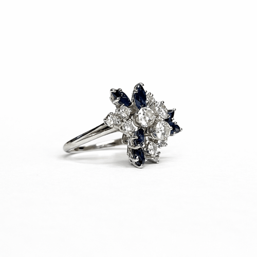 Bague 49 Bellin - Bague bouquet en or gris et platine, diamants, saphirs 58 Facettes REF2578-346