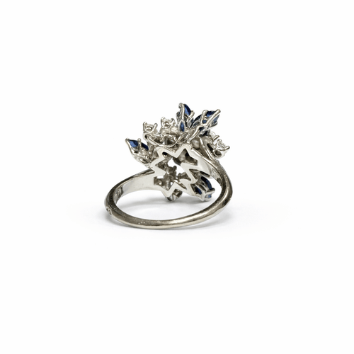 Bague 49 Bellin - Bague bouquet en or gris et platine, diamants, saphirs 58 Facettes REF2578-346