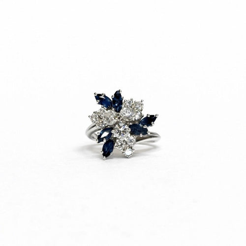 Bague 49 Bellin - Bague bouquet en or gris et platine, diamants, saphirs 58 Facettes REF2578-346