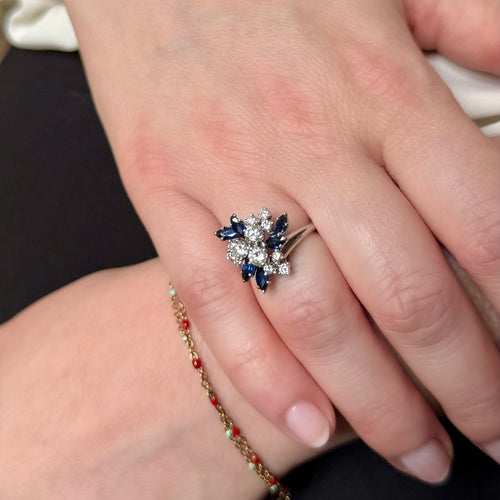 Bague 49 Bellin - Bague bouquet en or gris et platine, diamants, saphirs 58 Facettes REF2578-346