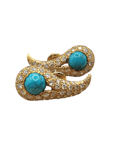 Boucles d'oreilles Bvlgari - Boucles d'oreilles en or jaune, turquoise et diamants 58 Facettes CV-064