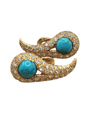 Boucles d'oreilles Bvlgari - Boucles d'oreilles en or jaune, turquoise et diamants 58 Facettes CV-064