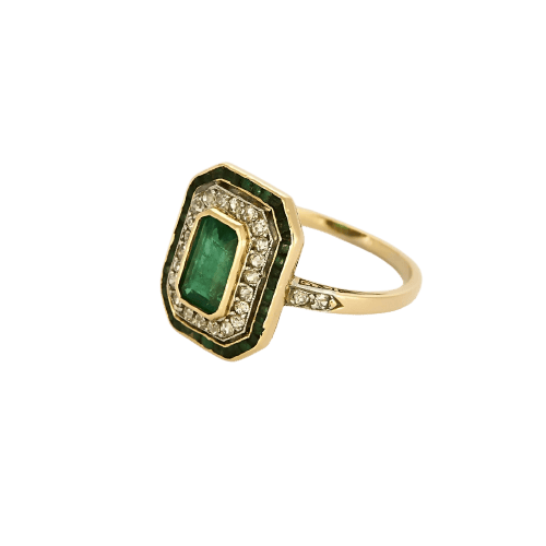 Bague 57 Bague en or jaune et blanc, émeraudes et diamants 58 Facettes B260346