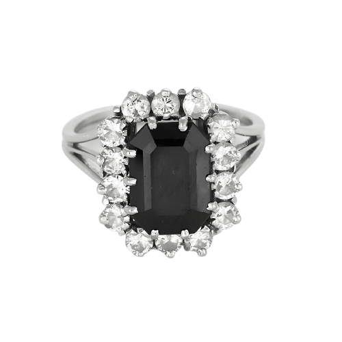 Bague 52 Bague marguerite en or blanc, saphir et diamants 58 Facettes B260316