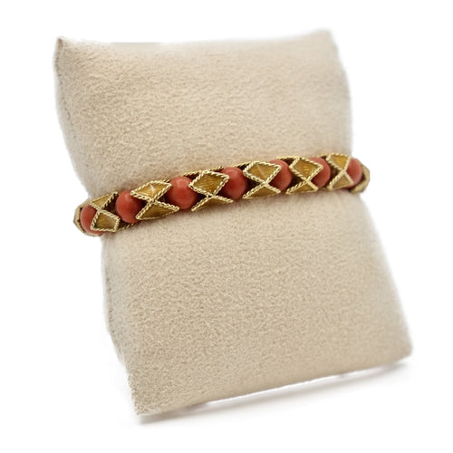 Bracelet Jean et Pierre Bellin - Bracelet en or jaune et corail rouge 58 Facettes REF23101-123