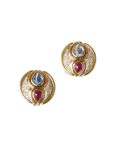 Boucles d'oreilles Boucles d'oreilles en or jaune, saphirs, rubis et diamants 58 Facettes