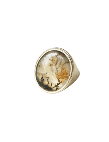 Bague 52 Chevalière ancienne en or jaune et agate dendritique 58 Facettes