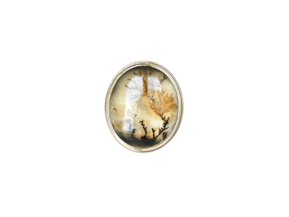 Bague 52 Chevalière ancienne en or jaune et agate dendritique 58 Facettes