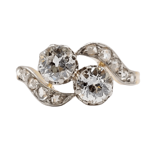 Bague 51.5 Bague toi et moi antique en or 18k, platine et diamants 58 Facettes A07306