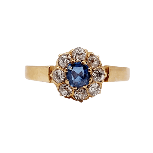 Bague 56.5 Bague marguerite antique en or rose 18k, saphir et diamants 58 Facettes A07416