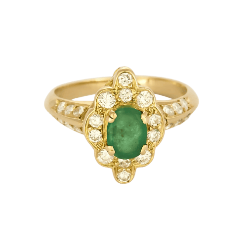 Anello Margherita in oro giallo 18K, smeraldo e diamanti 