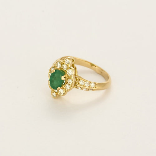 Bague 48 Bague marguerite en or jaune 18K, émeraude et diamants 58 Facettes B260207