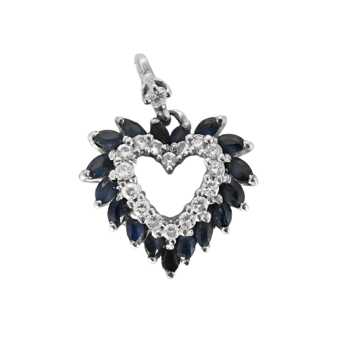 Pendente Cuore in oro grigio, diamanti e zaffiri 