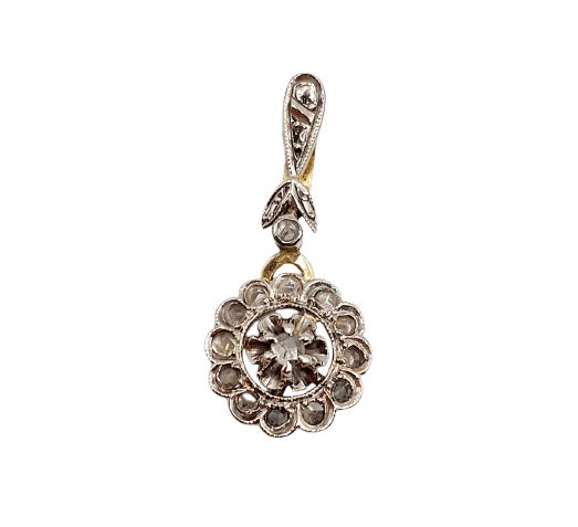 Přívěsek Sedmikráska kolem roku 1900 z 18k zlata a diamantů s růžovým brusem 