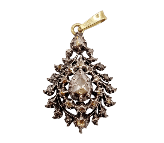 Pendentif Victorien - Pendentif en argent et or 18k, diamants taille rose 58 Facettes A07426