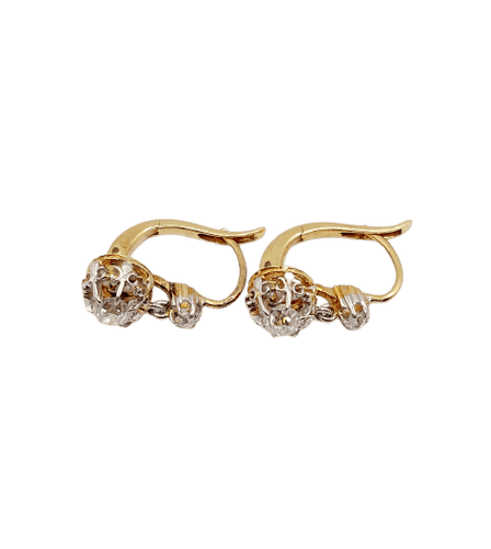 Boucles d'oreilles Dormeuses antiques en or 18K, platine et diamants 58 Facettes A07427