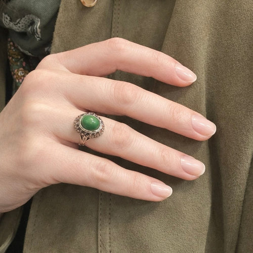 Bague 52.5 Bague turquoise verte en or jaune et or gris 18K 58 Facettes REF2306